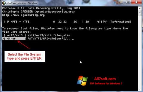 Screenshot PhotoRec for Windows 7