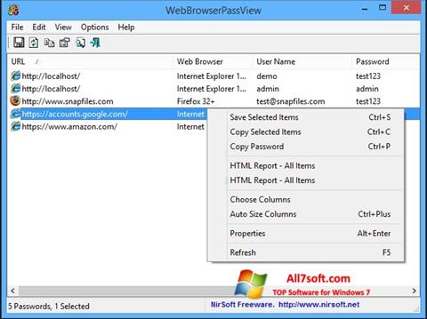 Screenshot WebBrowserPassView for Windows 7