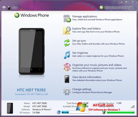 Screenshot Windows Phone Device Manager for Windows 7