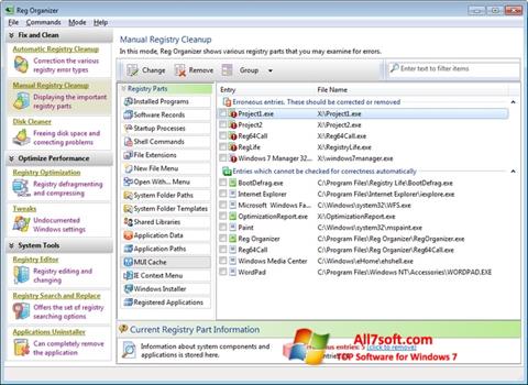 Screenshot Reg Organizer for Windows 7