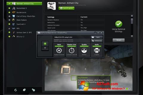 Screenshot NVIDIA GeForce Experience for Windows 7