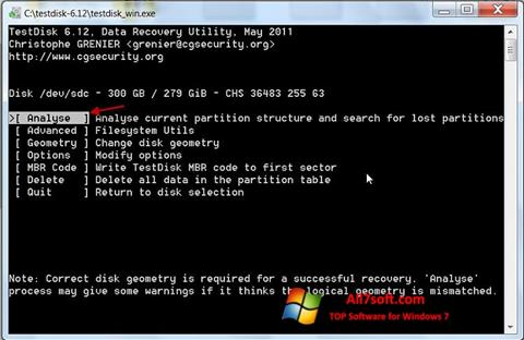 Screenshot TestDisk for Windows 7