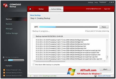 Screenshot Comodo BackUp for Windows 7