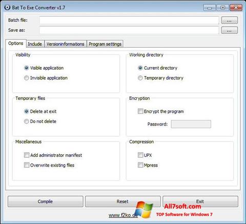 Screenshot Bat To Exe Converter for Windows 7