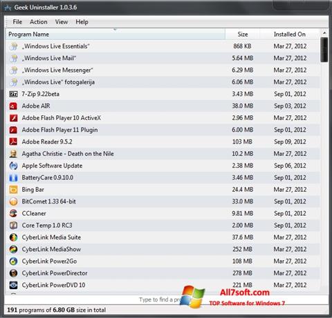 Screenshot Geek Uninstaller for Windows 7