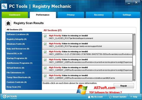 Screenshot Registry Mechanic for Windows 7