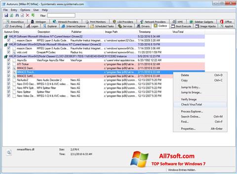 Screenshot AutoRuns for Windows 7