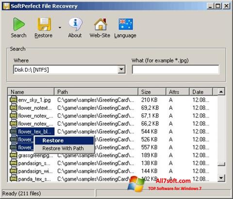 Screenshot SoftPerfect File Recovery for Windows 7