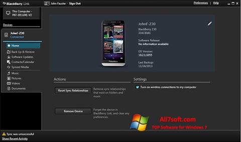 Screenshot BlackBerry Link for Windows 7